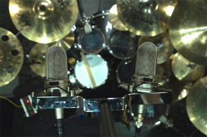 Audio-Technica AT4080 Ribbon mics on overheads of Jeff Bowder's Tama drumset at Ultimate Studios, Inc